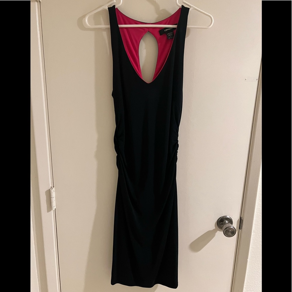 Express Little Black Dress Keyhole back V Neck Side Ruching